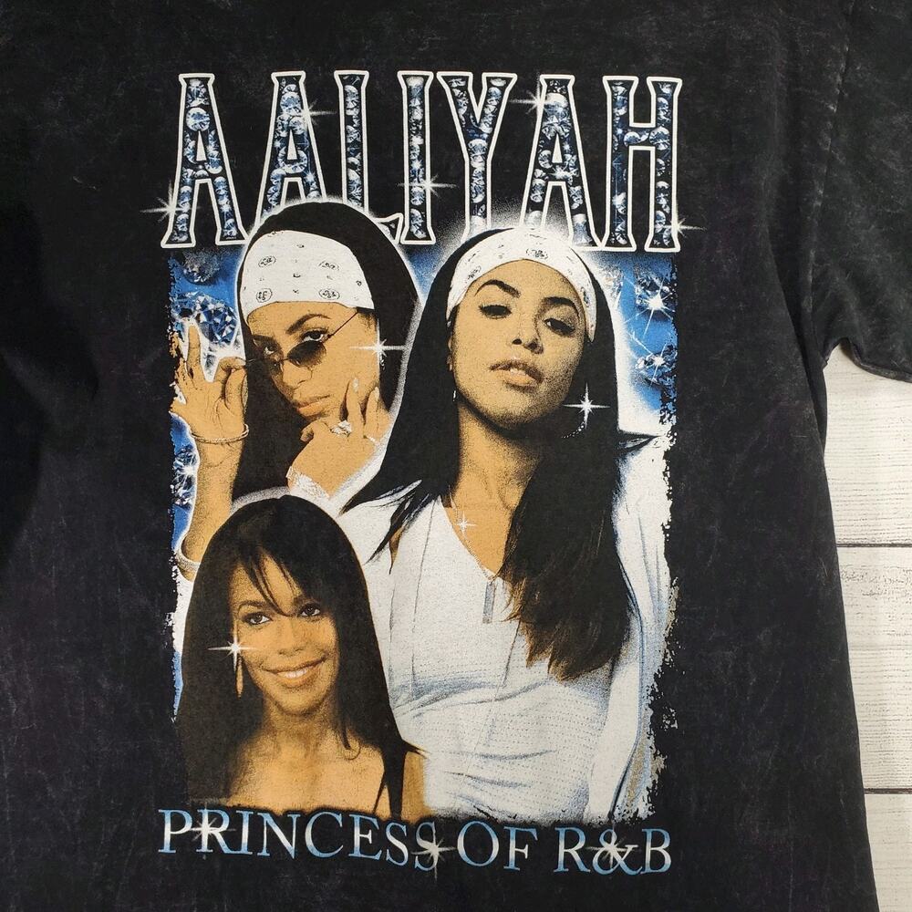 Aaliyah Shirt Womens M L Black Short Sleeve Graphic Princess Of RnB 90s Music